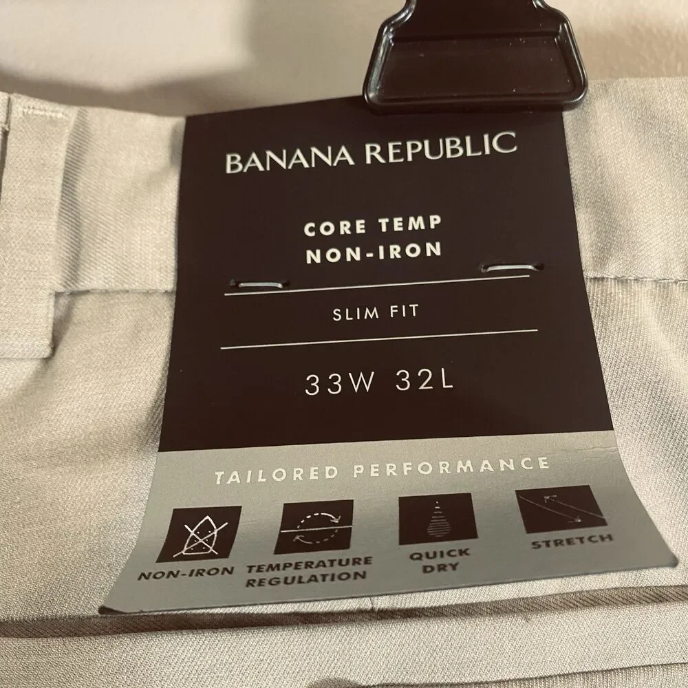 Banana Republic Core Temp Non Iron Slim Fit Tan Pants 33x32 Performance Stretch